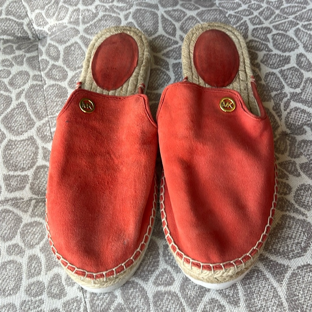 Michael Kors, orange suede, mules, espadrille size 9